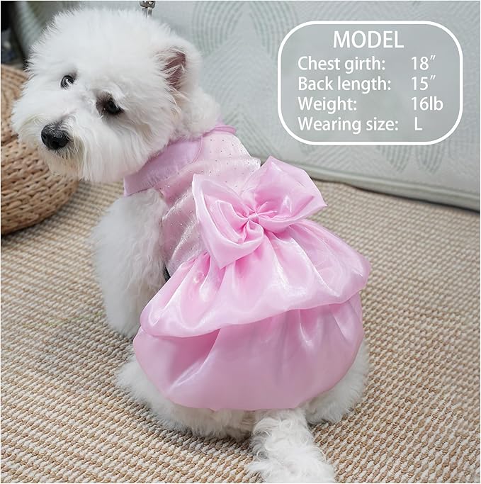 Dog Dress,Pet Wedding Dress Princess Formal Tutu Skirt with Bowknot,Puppy Birthday Party Outfit Apparel Girl for Small Dogs Cats (Sakura Pink, Large)