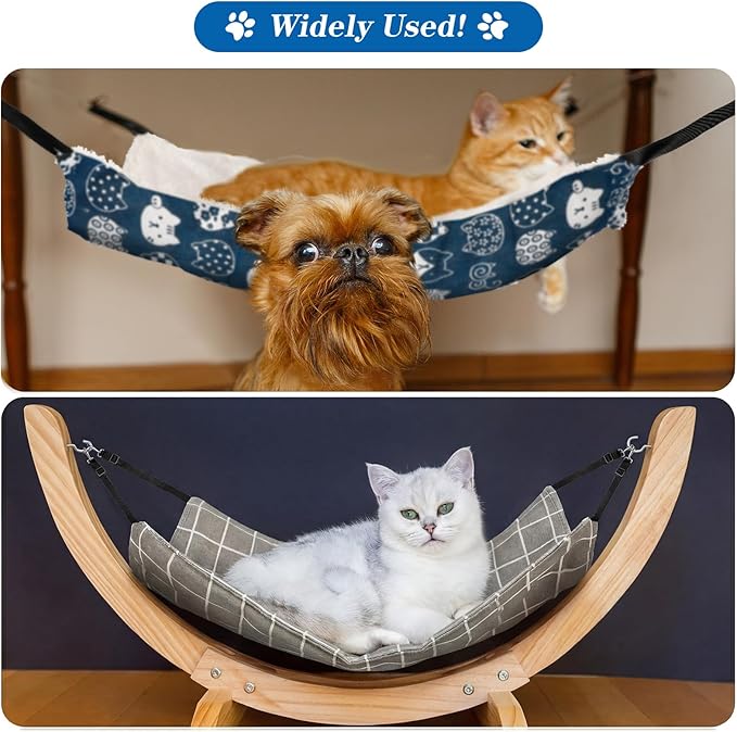 Jetec 2 Pack Cat Hammock for Cage, Catio Accessories Reversible Soft Cats Bed with Adjustable Straps and Hooks Double-Sided Linen and Fleece Hanging Hammock for Cats, Kitten(Cat and Plaid,S)