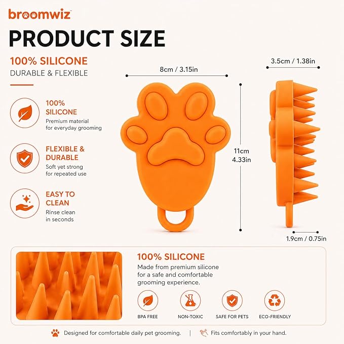 Cat Brush Silicone Pet Grooming Brush for Cats & Dogs, Soft Flexible Deshedding for Removing Loose Fur, Easy to Clean, Waterproof, for Short & Long Hair, Orange White Gray