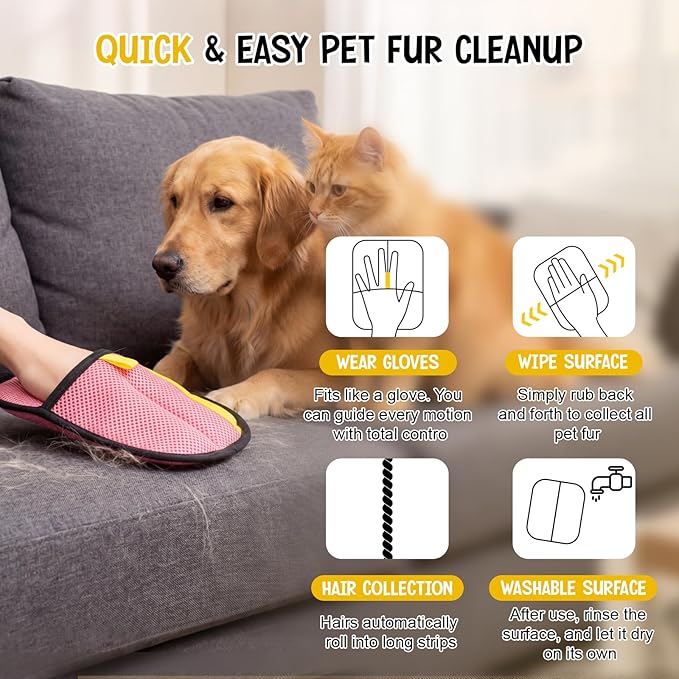4 Pcs Pet Hair Removal Gloves for Dogs Cats Reusable Electrostatic Fur Remover Tool Mitt Grooming Glove for Sofa Couch Carpet Clothing Car Seat Washable Large Size Thickened