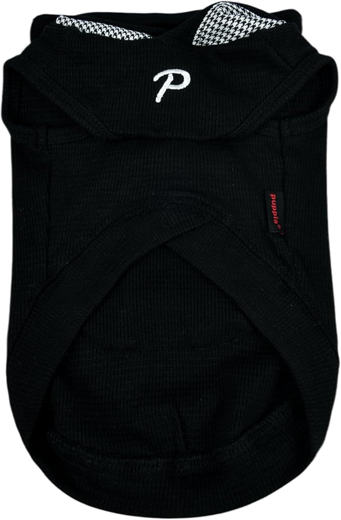 Puppia Xander Dog Shirt Hooded Trendy Fashionable Cute Dog Apparel for Small and Medium Dogs, Black, X-Large