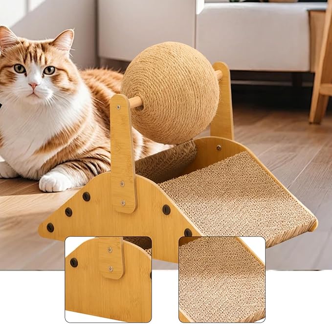 Gralara Indoor Cats Scratcher Bed Kitten Scratch Pad Sturdy with Ball Sisal Scratcher Board for Stretch Out Playing Curled up Lying, L