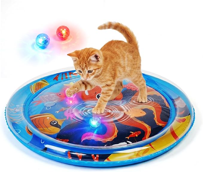 Thickened Cat Water Sensory Play Mat with 2 Attractive Balls, Cat Water Bed Toy for Cats Dogs Kittens Puppies Pets