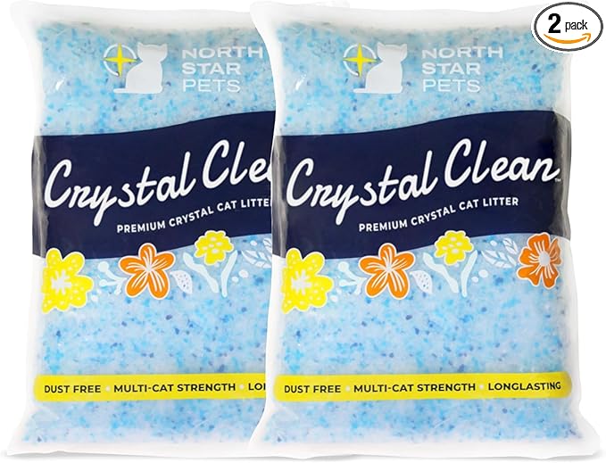 Crystal Clean Premium Fresh Scent Crystal Cat Litter with Odor Control (5X Faster), Best Lightweight, Non Clumping Kitty Litter to Absorb Urine, Dries Solid Waste (2X4.3 Lb Bags)