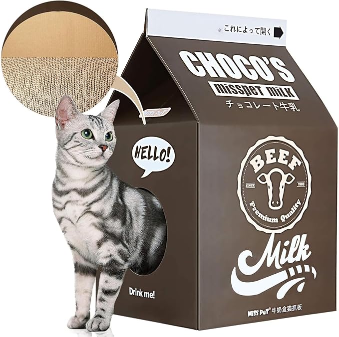 FluffyDream Cat Condo Scratcher Post Cardboard, Milk Box Shape Cat Scratching House Bed, Black Color
