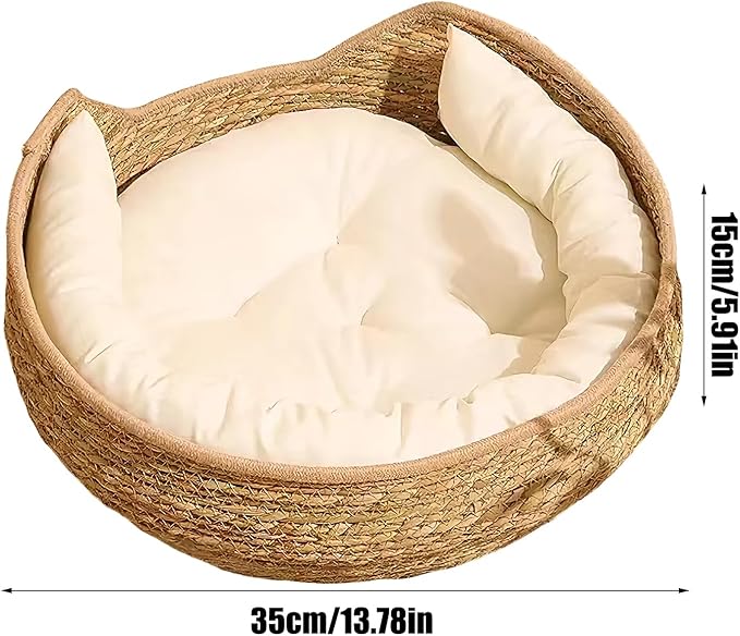 Cat Woven Bed - Pet Nest with Soft Cushion and Pillow | All Season Sleeping, Resting, Scratching Furniture for Cats, Kittens, Puppies, Dogs, Indoor Outdoor Use Pet Relaxation