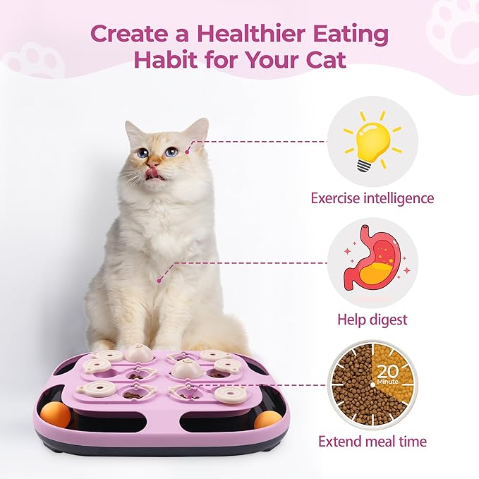 LACCEN Cat Puzzle Toy, 2 in 1 Interactive Cat Toys with Track Ball, Mental Stimulation Puzzle Games Food Dispenser Physical Exercise Slow Feeder Enrichment Toys for Bored Indoor Adult Kitten Cats
