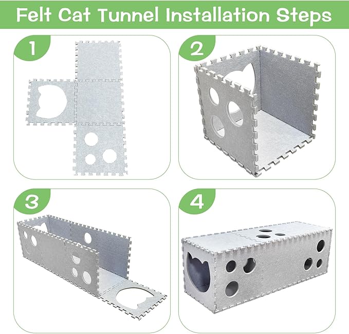 Fhiny Cat Tunnel for Indoor Cats, 14 PCS Felt Peekaboo Cat Cave with Interactive Peep Holes Foldable Kitten Play Tubes & Tunnels Cat Hideaway Cave Soft Felt Toys for Small & Medium Cats Up to 10lb