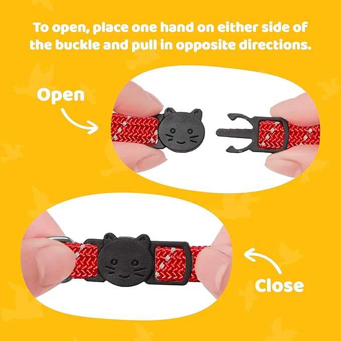 BirdsBeSafe® Break Away Cat Collar with Bell, Reflective Thread for Night Visibility, Comfortable Elastic Stretch Cat Collar to Protect Cat from Getting Stuck in the Garden.