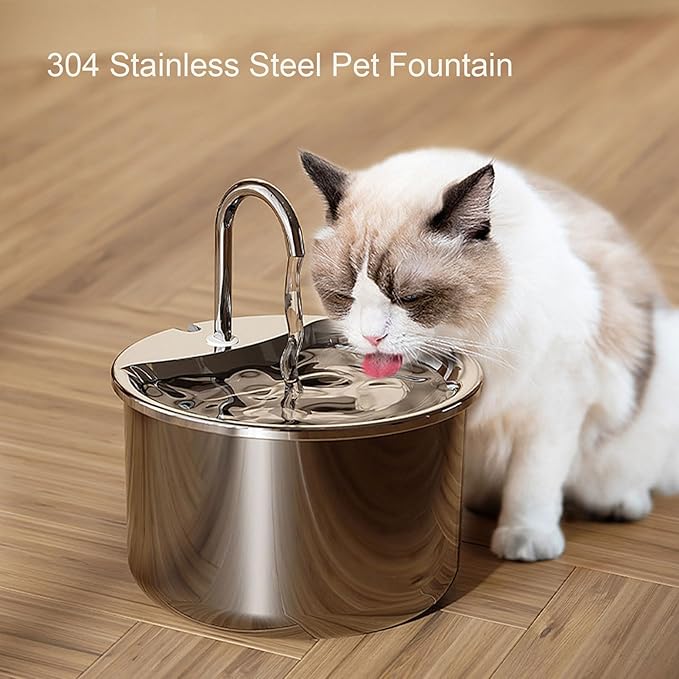 Zerodis Pet Water Fountain, Stainless Steel Cat Water Dispenser with Circulating Filtration 3.2L Large Capacity Quiet Running Dog Feeding Bowl Dishwasher Safe for Pet Indoor Use