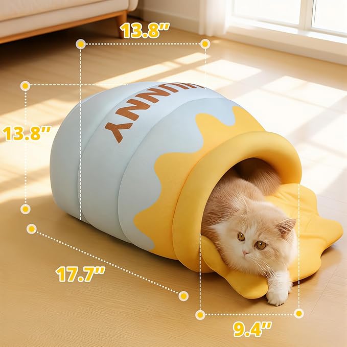 Honey Pot Cat Cave Bed - Covered Cat Beds for Indoor Cats with Removable & Washable Cushion, Enclosed Kitten Puppy Hut, Cute Kitty Hideaway for Small Cats Dogs and Pet Breeds