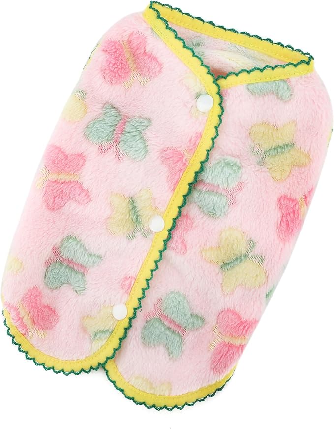 Cute Jacquard Butterflies Pet Fleece Vest for Small Dog Puppy Sleeveless Sweater Back Button Down Yorkie Chihuahua Fall Winter Clothes Cat Clothing,Pink,L