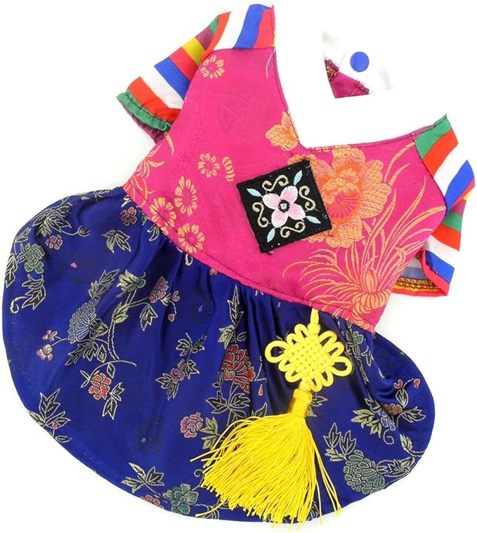 Ethnic Dog Costume Korean Traditional Knot Pendant Norigae Hanbok Embroidery Silk Pet Clothes Outfit Color Dress for Small Puppies Large Cat Apparel Birthday Party Festival Celebration Girl S