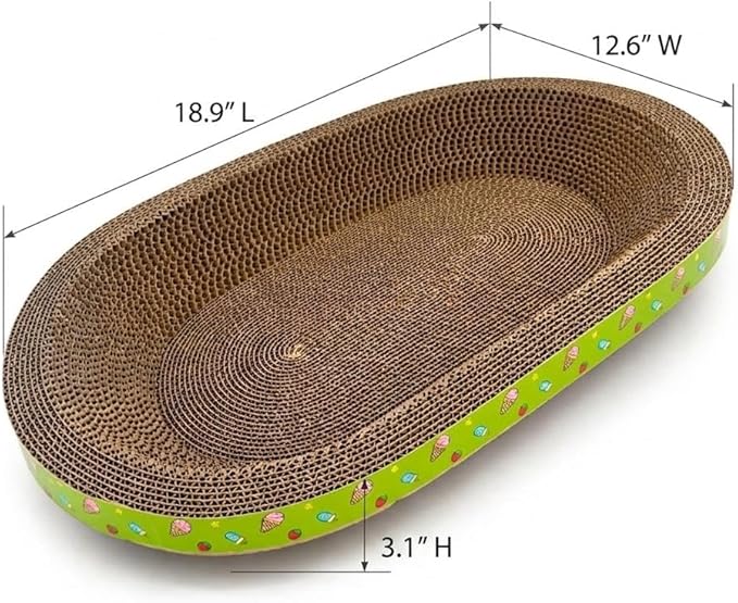Cardboard Cat Scratcher Bed, Large Oval Scratch Pad for Indoor Cats, Durable High-Density Corrugated Scratcher Couch, Furniture Protector, 18.9" Lx12.6 Wx3.1 H