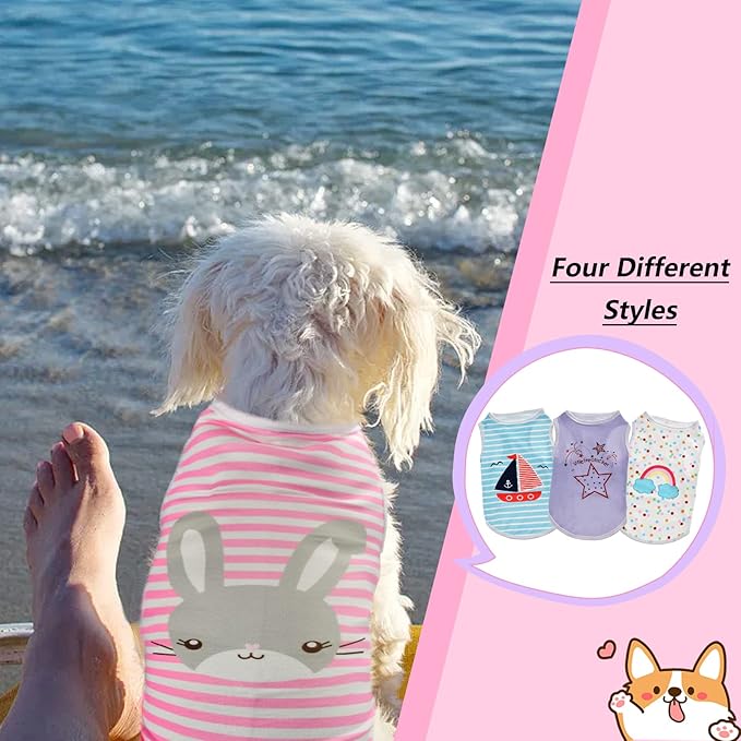 4Pcs Cat and Dog Shirts - Polka Dot Vest, Stripe Sleeveless T-Shirt, Pet Soft Breathable Clothes for Small Medium Puppy Kitten M