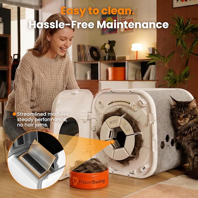 Cat Self Groomer Plus for Hairball Control and Shedding Relief 360° Skin Friendly Brush Pet Hair Remover Gentle Self Cleaning Automatic Fur Collection Grooming House for Middle Large Cats