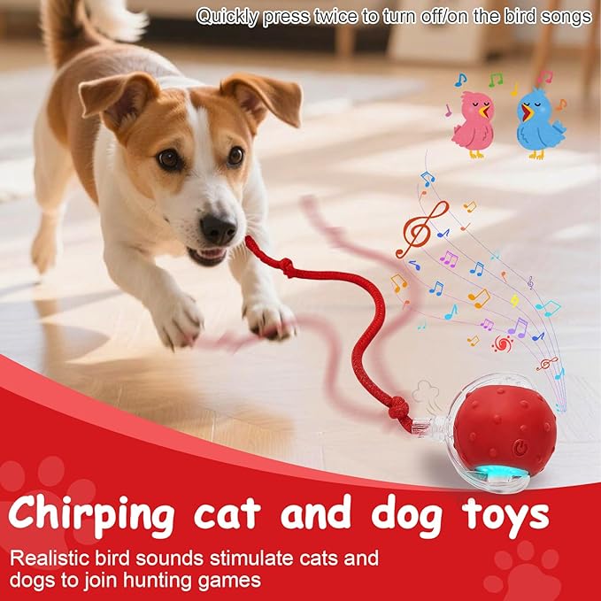 Interactive Cat Toys Smart Ball for Cats & Dogs! Now with 2 Rapid Tails. Features: 360°Auto-Rolling, Motion Activation& Bird Sounds. Perfect for Indoor Pet Exercise & Fun. (Yellow＆Orange)