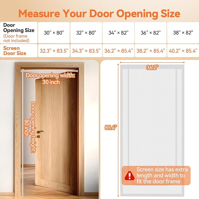 BFNN Cat Screen Door, Extra Tall Cat-Proof Mesh Gate, Fit Door Size 34'' x 82'', Anti Scratch Mesh with Zipper Closure, for Living Room, Kitchen, Bedroom (White, U-Shaped)