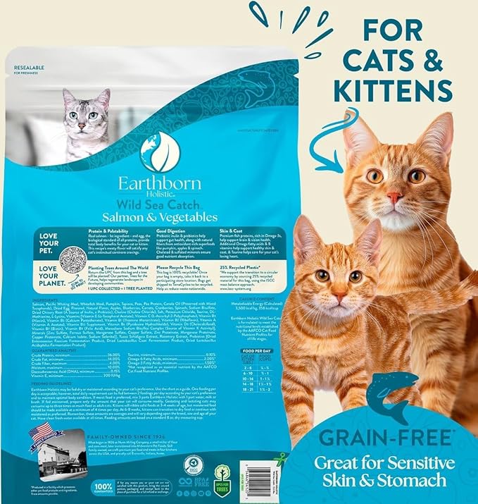 Earthborn Holistic Wild Sea Catch Grain-Free Dry Cat Food, High Protein Salmon & Whitefish Protein Recipe, Omega 3 and 6 Fatty Acids, 12.5 lb Bag