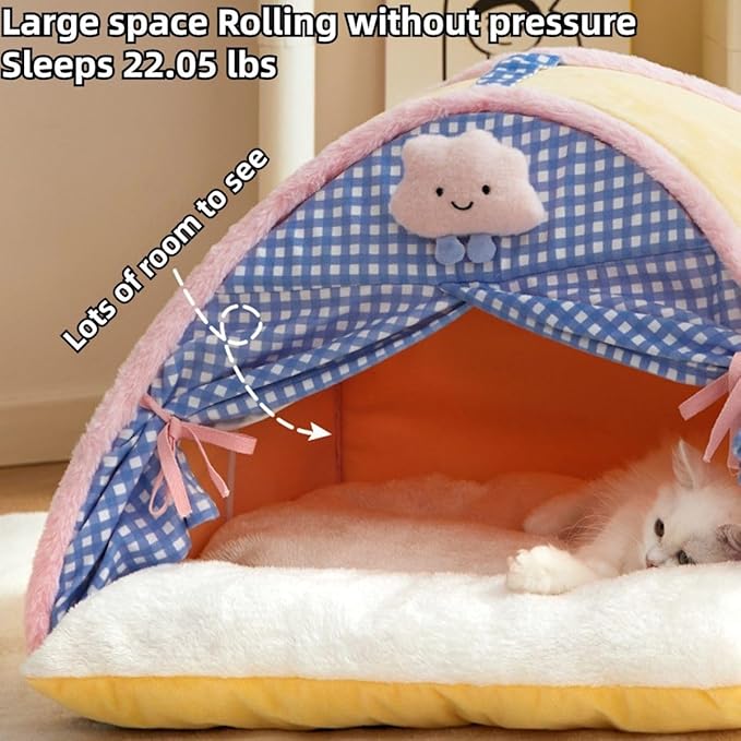 Cat House, Cat Beds for Indoor Cats, Cat Tent with Curtain Design for Winter, Cat Bed with Removable and Washable Cushion (Small)