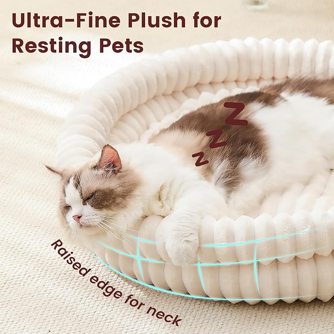 Small Dog Beds, Machine Washable Donut Large Cat Beds for Indoor Cats, Fluffy Round Pet Bed with Anti-Slip Bottom for Puppy and Kitten, White, 28"x28"x5"