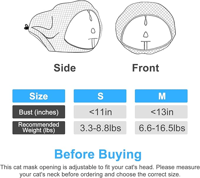 CIATBYYJ Adjustable Cat Muzzle for Grooming, Breathable Cat Pet Head Cover, Transparent Anti-Bite Cats Mask Helmet for Nail Trimming Bathing Vet Visits(S)