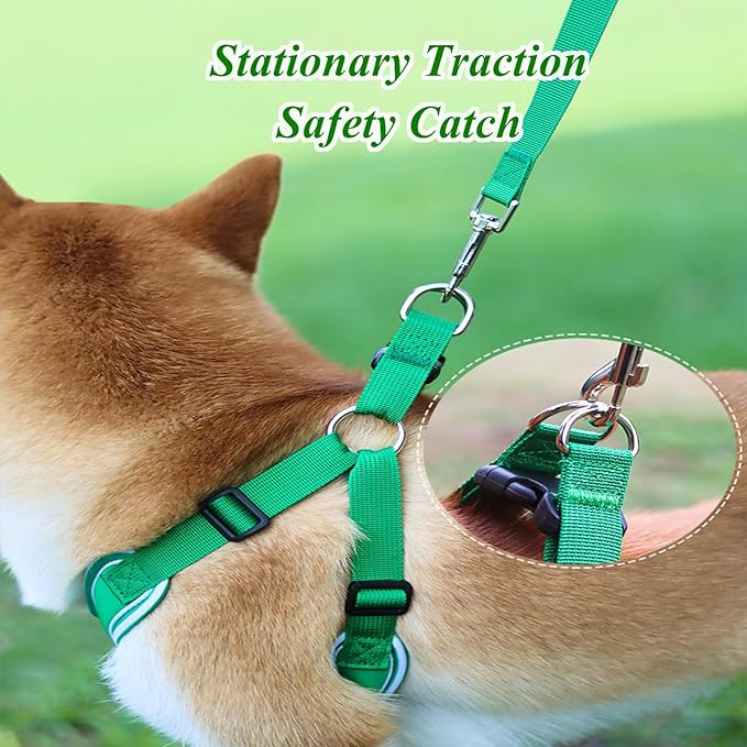 Reflective Dog Harness Breathable Adjustable Pet Harness with Handle for Outdoor Walking,Easy Control for Small,Medium Breeds (Green,L)