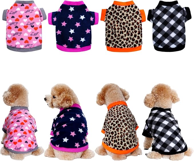 Rbenxia 4 Pcs Dog Fleece Sweaters Puppy, Warm Soft Fleece Sweater Doggie Sweatshirt Dog Pajamas Puppy Clothes for Winter, Small Dogs Cat Pets Outfits(Small)