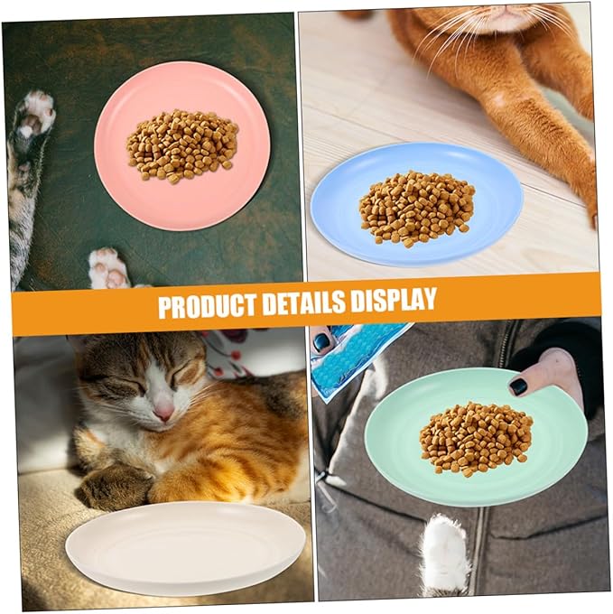 4pcs Shallow Cat Food Bowls Set 20cm Wide Flat Pet Feeding Plates for Kittens and Short-Leg Cats Sturdy Plastic Multi-Color and Watering