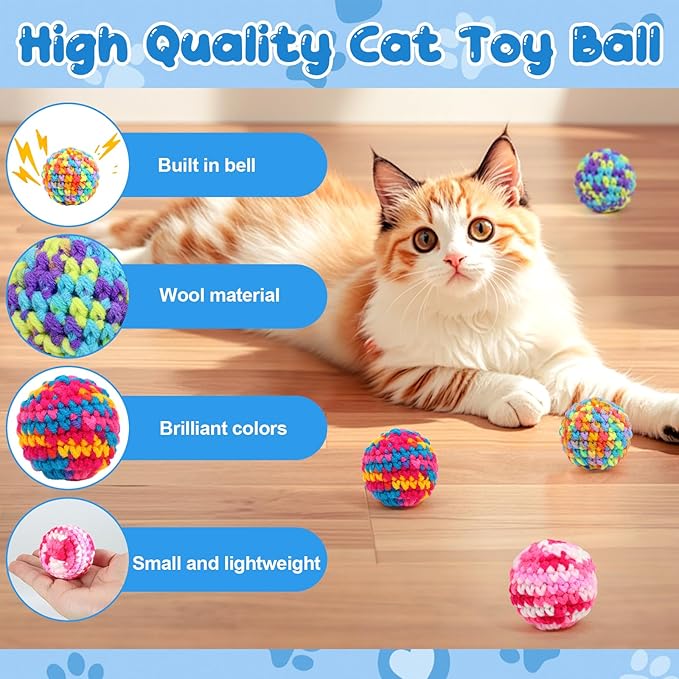 4 PCS Cat Toys Balls with Bells 4.5cm Colorful Cat Balls with Bells Soft Cat Cats Interactive Ball Toy for Cats Kitten Indoor Outdoor Playing Chewing Scratching