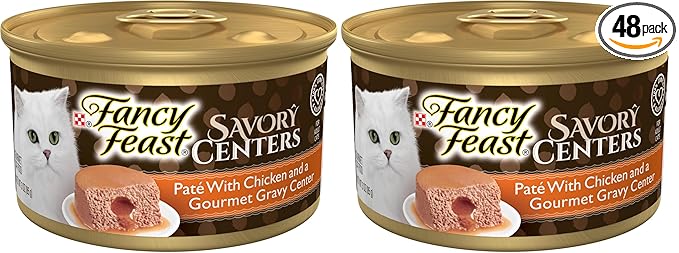 Fancy Feast Purina Savory Centers with Chicken Wet Cat Food Pate with Gourmet Gravy Center - 3 oz. Cans,(Pack of 48)