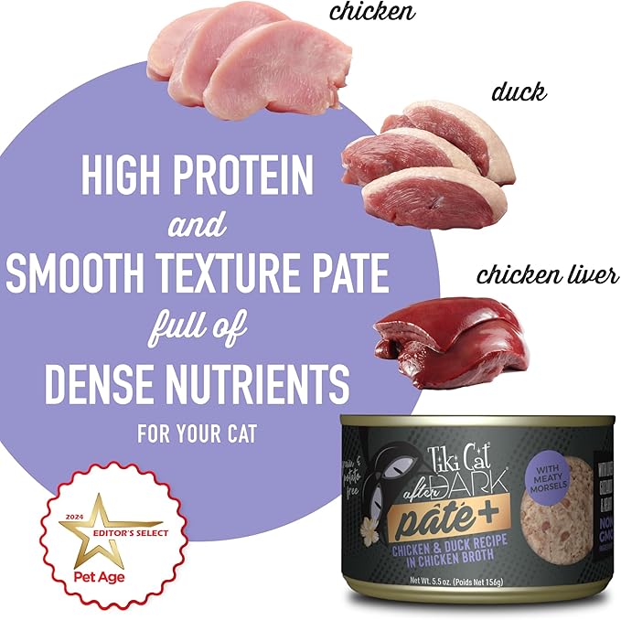 Tiki Cat After Dark Pate+ Wet Cat Food, Chicken & Duck, 5.5 oz. Cans (Pack of 8)