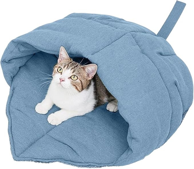 Indoor Cats Cave Bed with Leaves Shape Design Fabric Rest Bed Sleep Bag for Kittens and Winter Autumn Essential Furniture