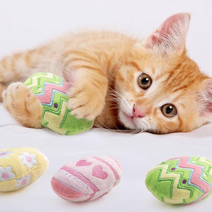6pcs Easter Catnip Toy，Indoor Easter Egg Shaped Cat Toy Plush Interactive Chew Bite Toys for Cat Kitten Indoor Festive Holiday Cat Lover Gift