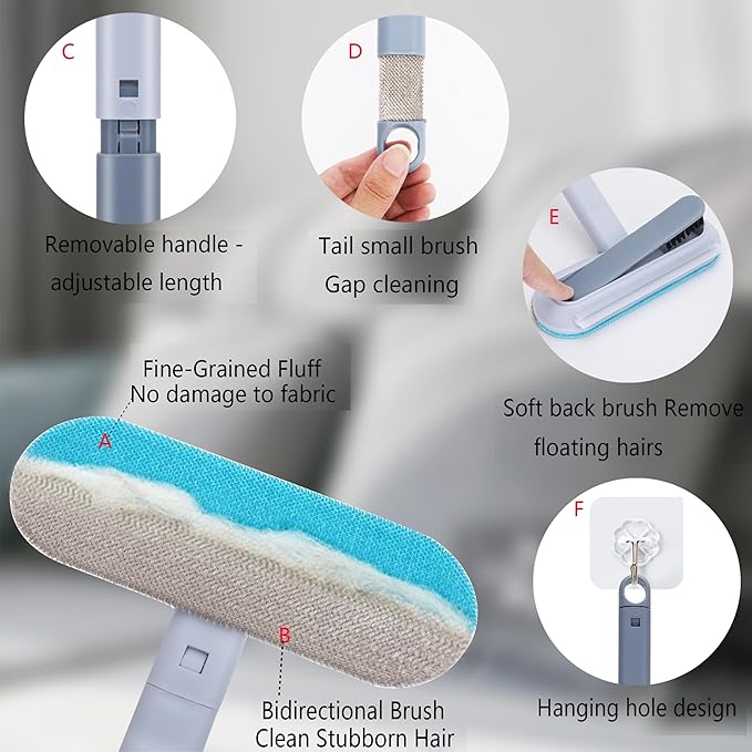 Pet Hair Remover – 4-in-1 Reusable Dog & Cat Hair Removal Tool, Standard Handle (17.7"), 1-Pack, No-Bend Lint Brush for Furniture, Couch, Carpet, Car Seats & Window Screens