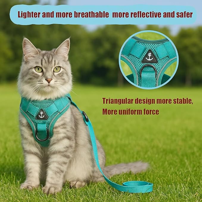 Cat Chest Harness and Leash Set for Walking Escape Proof, Soft Adjustable Vest Harnesses for Cats, Kitten Jacket with Reflective Strip, Easy to Put on with 3 Buckles for Traveling (Red, M)