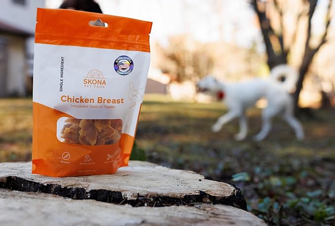 Skona PetFood Premium Chewy Dehydrated Chicken Breast Jerky for Dogs & Cats, 1 lb of Chicken Breast Dehydrated to 4 oz, Single Ingredient High Protein Training Treat, Supports Digestion & Liver Health