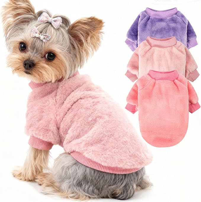 Dog Sweater | 3-Pack Clothes Jackets XXS - XXL for Small Dog Breed (Male & Girl), Super Soft Winter Coats Sweaters for Dogs and Cats, Pet Apparel Outfits (Purple,Pink,Rose, XX-Large)