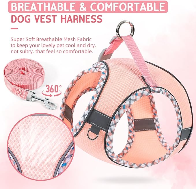 Cat Harness and Leash Set - Breathable Mesh Vest with Reflective Strips, Escape-Proof Harness with No-Choke Design Secure Lock Buckles for Kittens or Puppies, XS Pink(Fits 3-7 lbs Kittens)