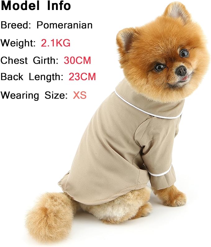 SMALLLEE_LUCKY_STORE Dog Pajamas for Small Medium Dogs Cats Soft Pet Sleepwear Shirts Comfortable Lapel Pjs Loungewear Clothes Bulldog Chihuahua Yorkie Two-Legged Outfit, Khaki, XL