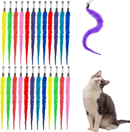 cobee 24Pcs Cat Worm Toy, Cat Wand Toy Accessories, Cats Worm Toys Refills Ca ts Wand Attachment Toying, Kitten Interactive Toys for Indoor and Ourdoor Cats
