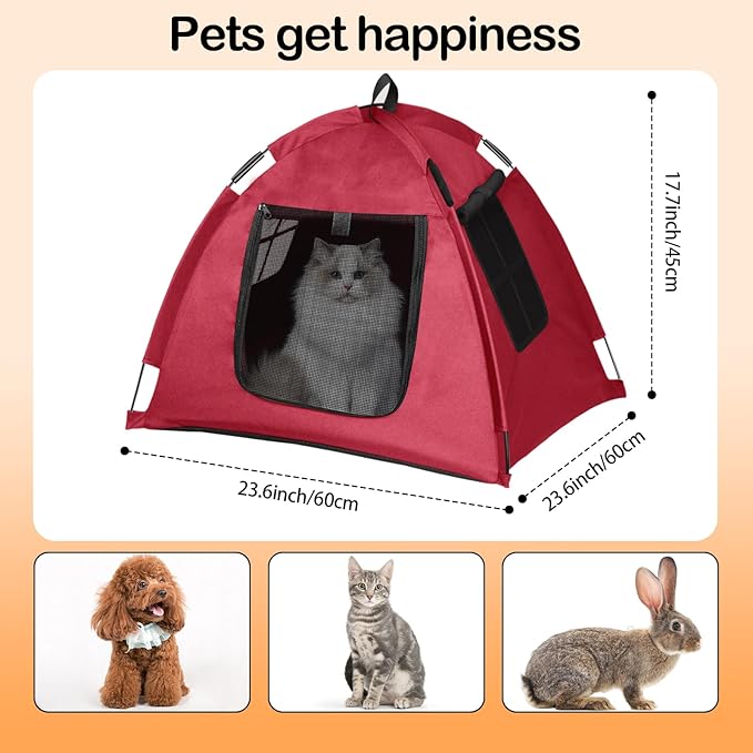 Portable Pet Tent with Full-Enclosure Zippered Mesh Door, Indoor & Outdoor Cat House for Safety & Ventilation, Cozy Nest for Cats, Puppies & Small Animals, Red