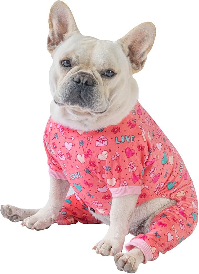 CuteBone Dog Valentine's Day Pajamas Puppy Onesies Small Dogs Soft Pjs Coat Cat Apparel Comfy Pet Clothes Outfit Doggie Bodysuit P216S