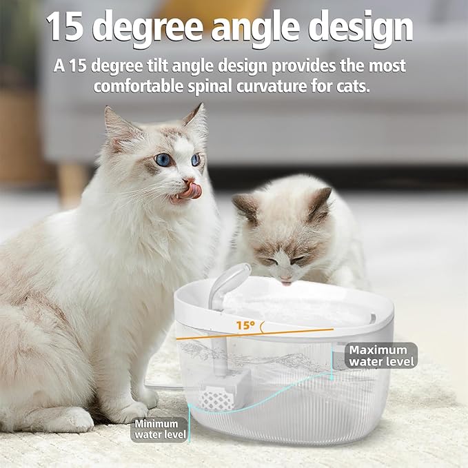 74oz/2.2L Cat Water Fountain, Automatic Indoor Pet Fountain Cat Water Dispenser with Ultra Quiet Pump, 2 Flow Modes, Triple Filter, LED, BPA-Free (White)