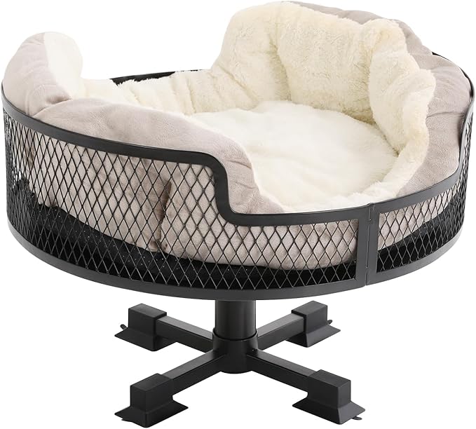 16X16X11 inch Cat Desk Bed with Soft Pad, Stainless Steel Round Desk Bed for Cas, Dogs, Pet Furniture Cat Nest Stable Stand, Up to 22.05 lbs