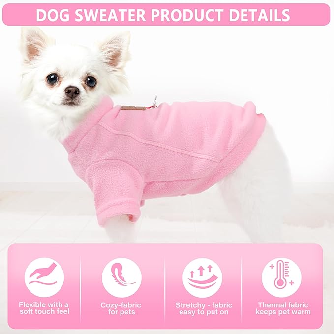 2 Pieces Dog Sweater Fleece Dog Winter Clothes for Small Dogs Girl Boy Turtleneck Puppy Sweatshirt Pet Pullover Sweaters Cat Apparel Clothing,XS, (Beige+Light Pink)