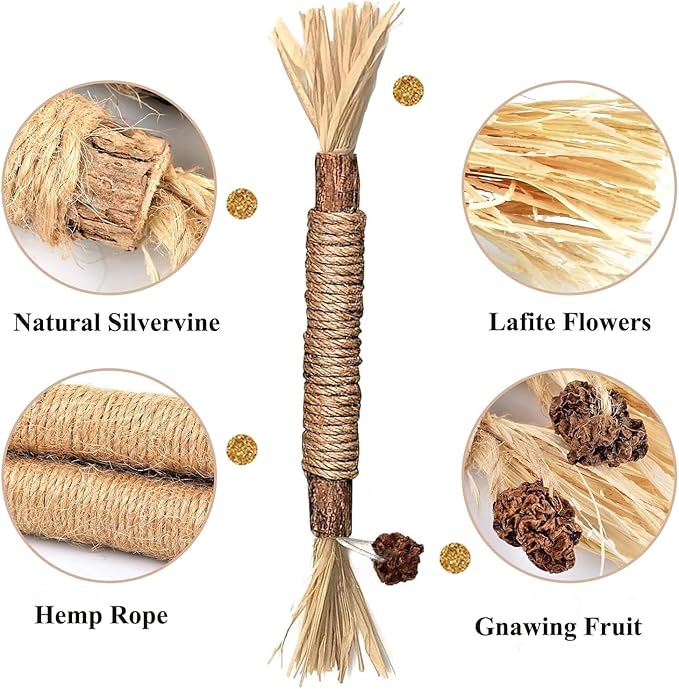 Cat Toys Chew Ropes, Silvervine Sticks Catnip Rope Toys with Refillable Natural Catnip for Cats Dental Care, Safe Teeth Cleaning Toy for Indoor Cat Kitty Kicker Toy Interactive Catnip Kitty Toys