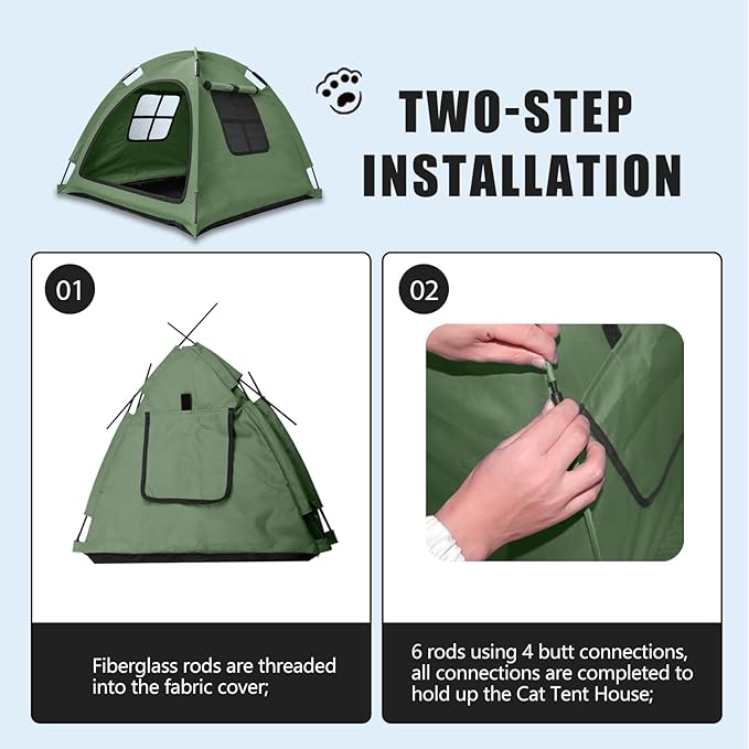 Anti-Anxiety Open Pet Tent, Calming Hideaway Monitoring Bed for Cats & Small Dogs, Breathable Mesh, Tool-Free Setup, Indoor Outdoor Travel, Green