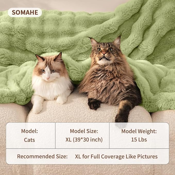SOMAHE Pet Blanket, Reversible Sherpa & Bubble Fleece Pet Throw, Ultra-Soft Plush for Cats & Small Dogs, Machine Washable, Anti-Static, Warm & Cozy,28"×22" Inch Green