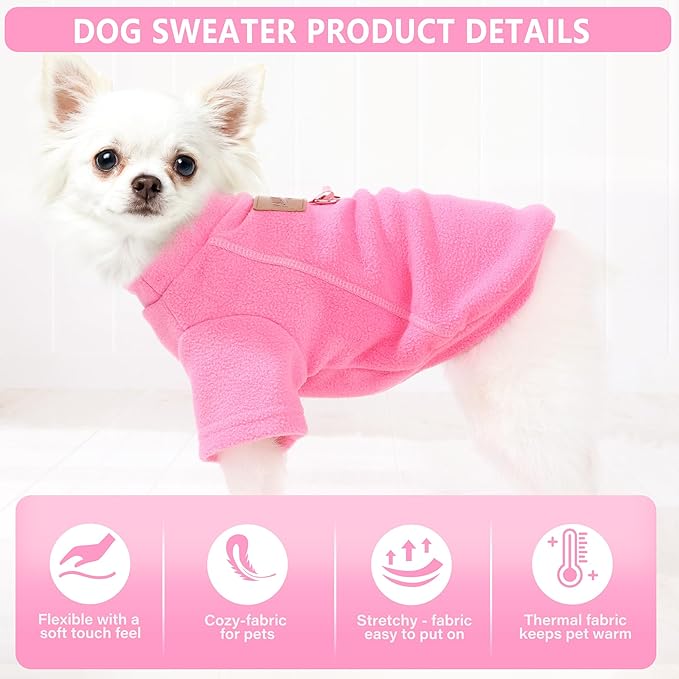 2 Pack Dog Sweaters with Leash Ring Fleece Dog Winter Clothes for Small Dogs Girl Boy Turtleneck Pet Sweatshirt Puppy Pullover Sweaters Cat Apparel Clothing, S, Pink Purple